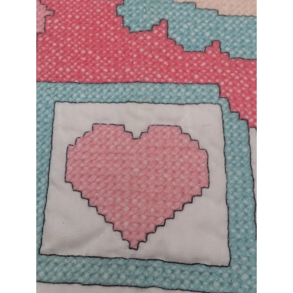 Vintage Handmade Cross Stitch Baby Bib Clown Heart Nursery‎ Cottagecore Tie Back